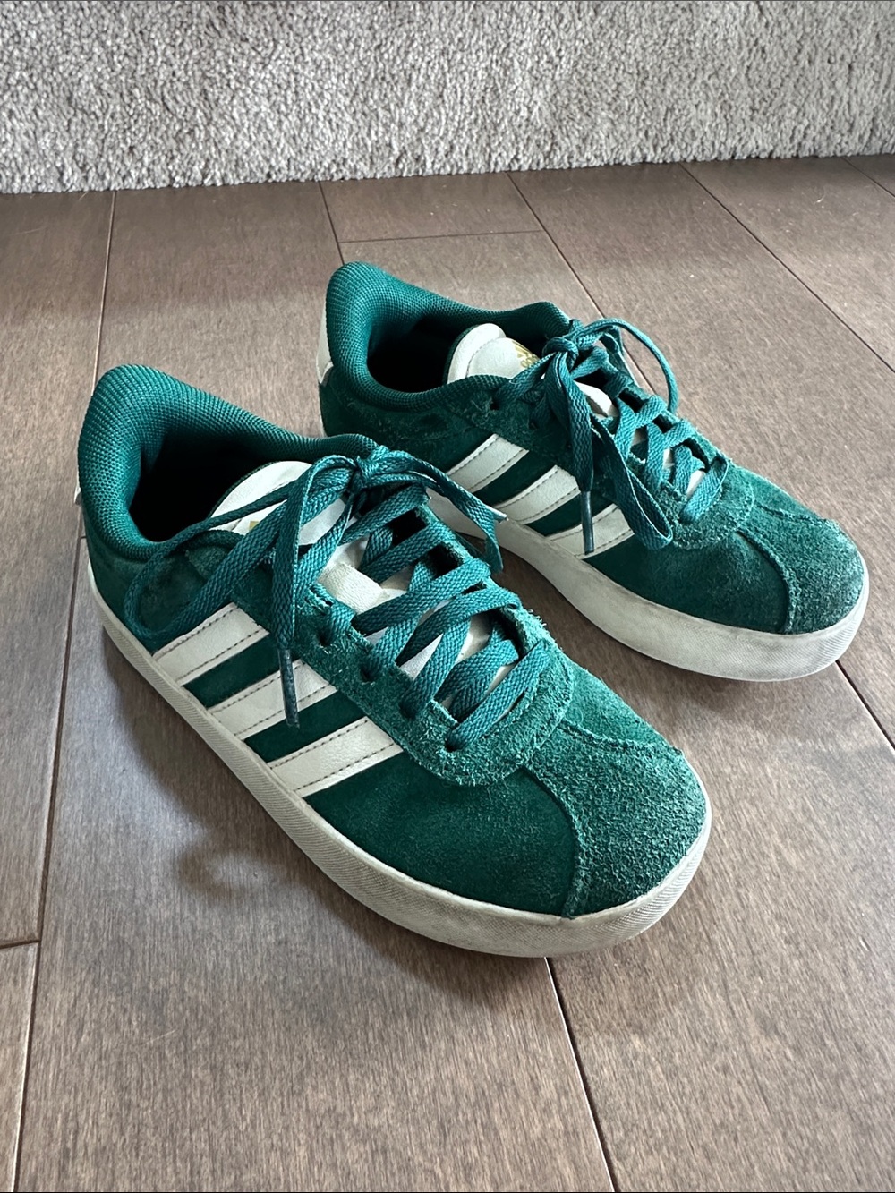 adidas Green Suede Low-Top Sneakers with White Stripes